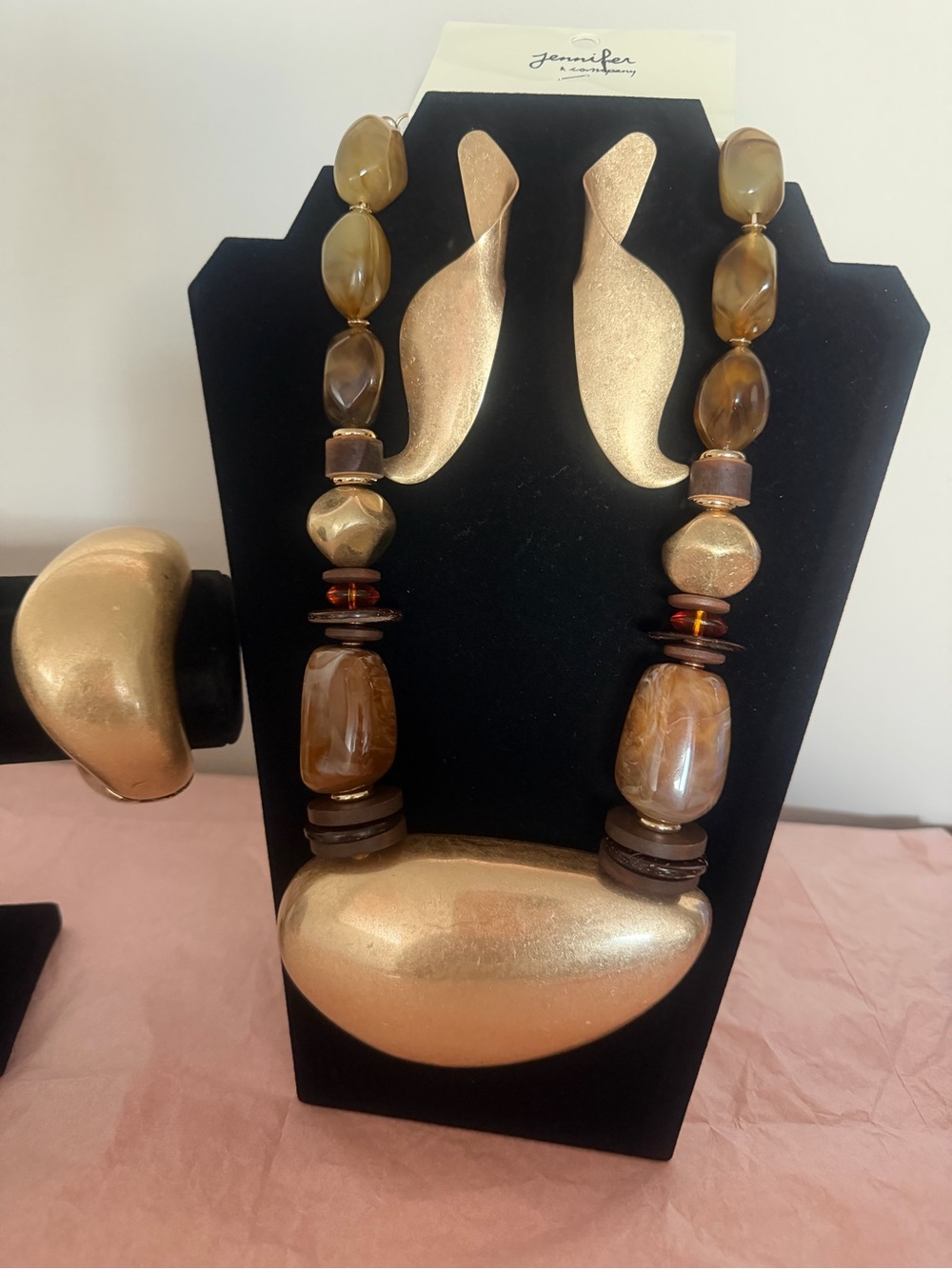 Gold-Tone Statement Necklace, Earring  & Bracelet Set - Gold & Brown